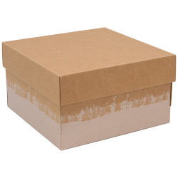 Boite carton carree Hiver enneige 27,5x27,5x15,5cm