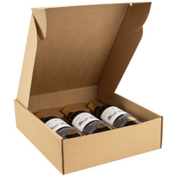 Coffret carton kraft cannele 3 bouteilles 29,5x33,5x9 cm