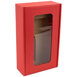 Coffret carton rouge 2 bouteilles avec fenetre