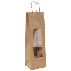 Sac bouteille magnum kraft a fenetre marron 14x12x45 cm